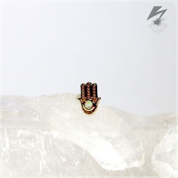 Hamsa w/ Opal 14k Yellow Gold Threadless End