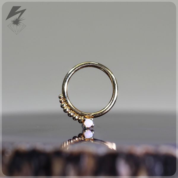 18g. 5/16" 7 Bead Yellow Gold Ring w/ White Opal