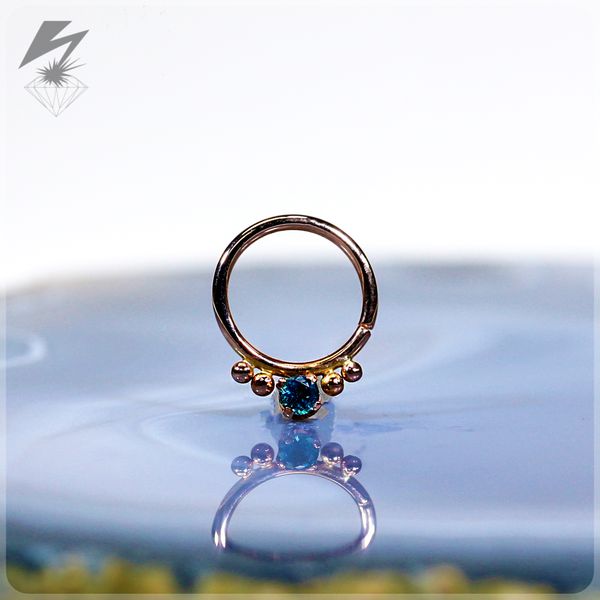 18g. 5/16" 4 Bead 14k Rose Gold Ring w/ Paraiba Topaz