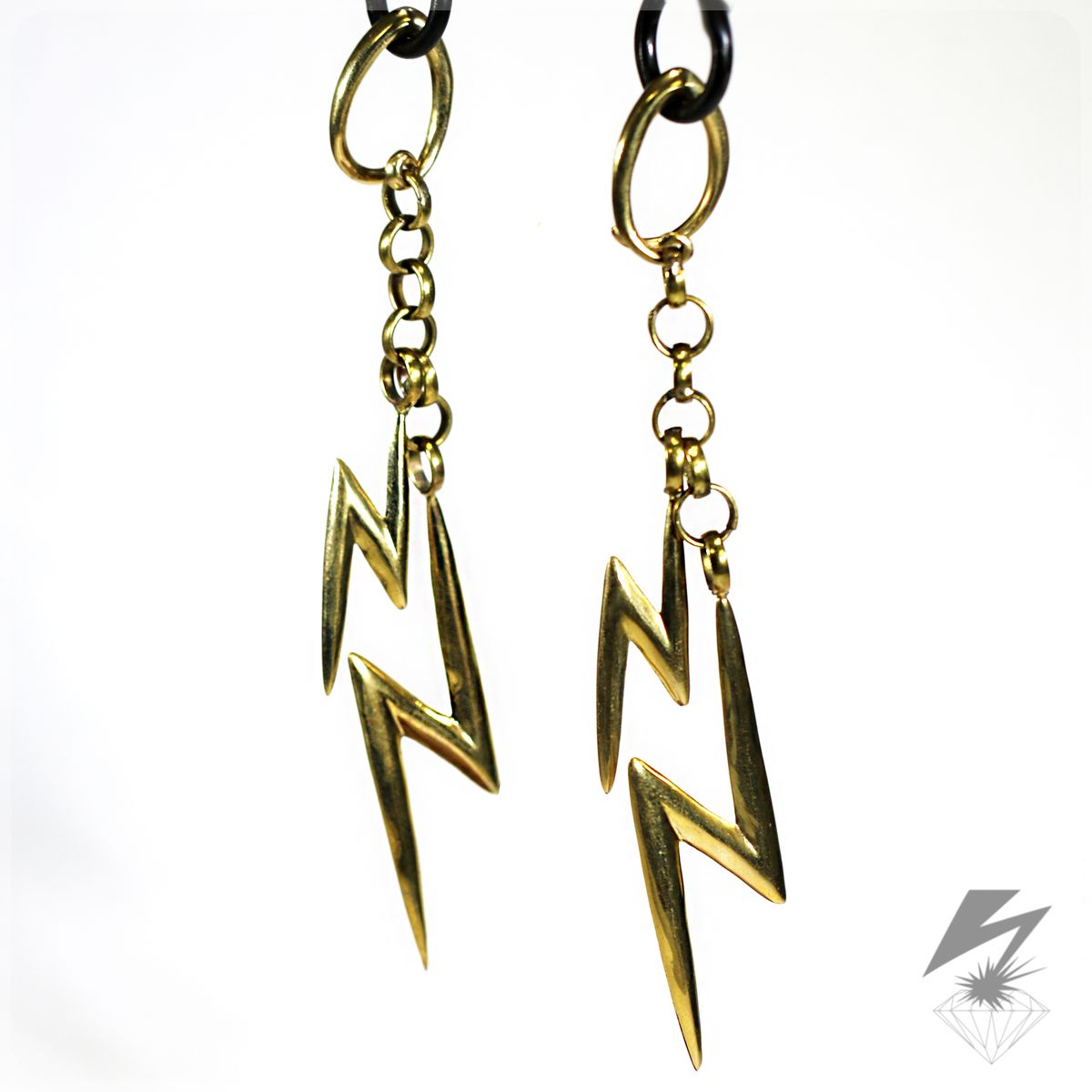 8g. Coils w/ Solid Brass Lightning Bolt Dangles  (Pair)