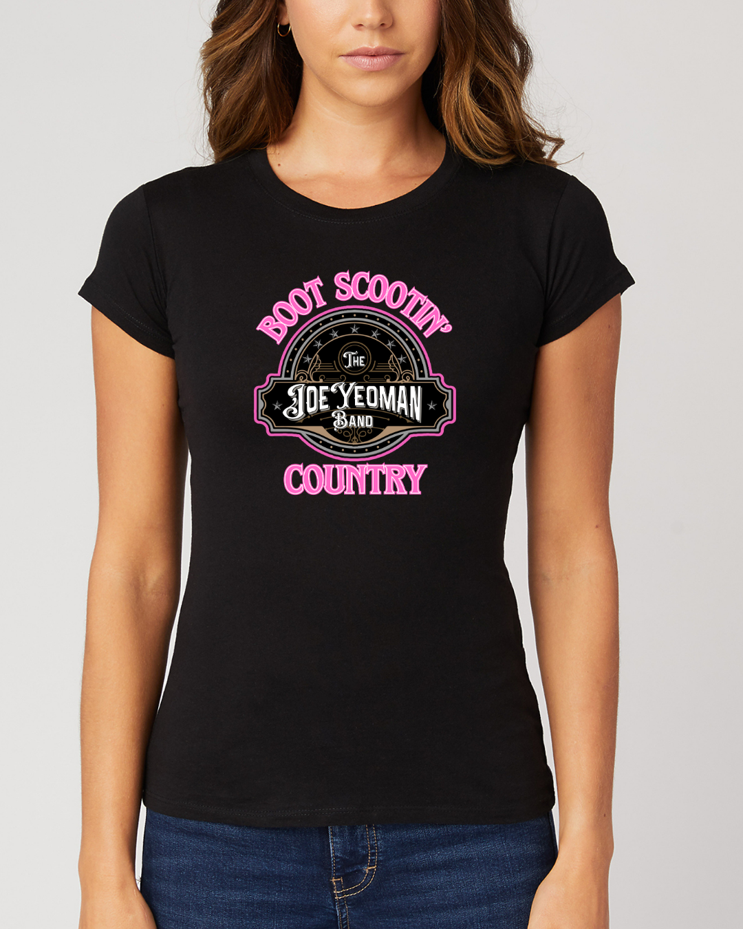 Boot Scootin' Country Ladies Tee - Pink Logo (Click for Additional Shirt Color)