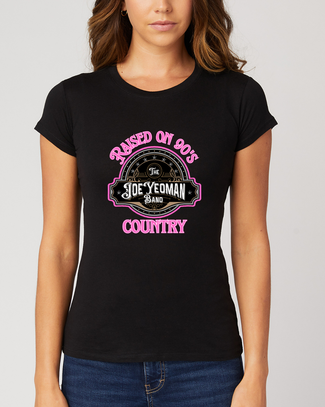 Raised On 90's Country Ladies Tee - Pink Logo (Click For Additional Shirt Color)