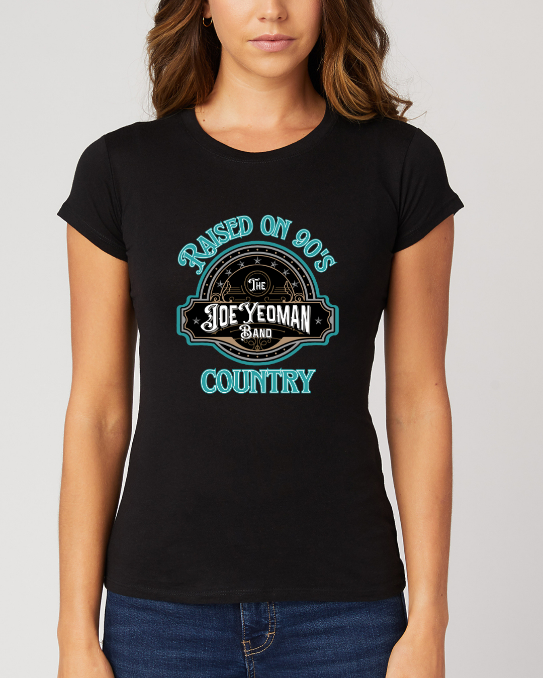 Raised On 90's Country Ladies Tee - Turquoise Logo