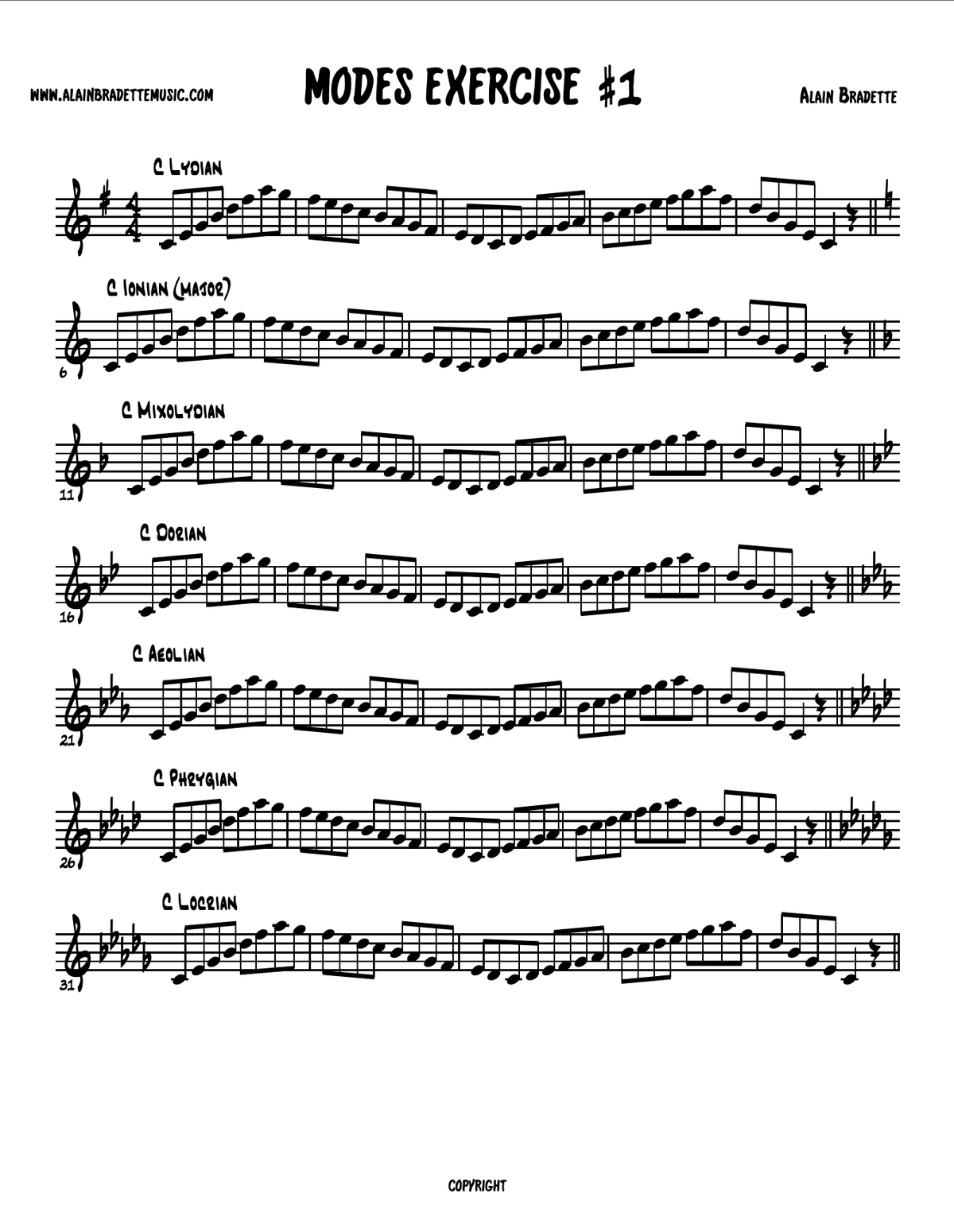 Major Modes Exercises PDF