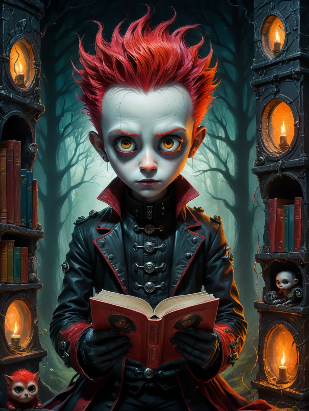 Reading a Halloween Book - Stock Image  (Royalty-Free & Personal and Commercial Use)