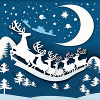 Paper cut out design of Reindeer and moon on blude background