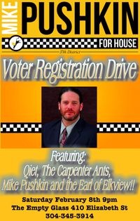 Voter Registration Drive with Mike Pushkin, Qiet, The Carpenter Ants and the Earl of Elkview