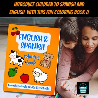 spanish english coloring book, learn spanish coloring book, coloring book for kids, children colouring book, 