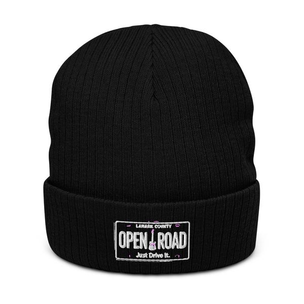Ribbed Knit Beanie White Logo| Atlantis