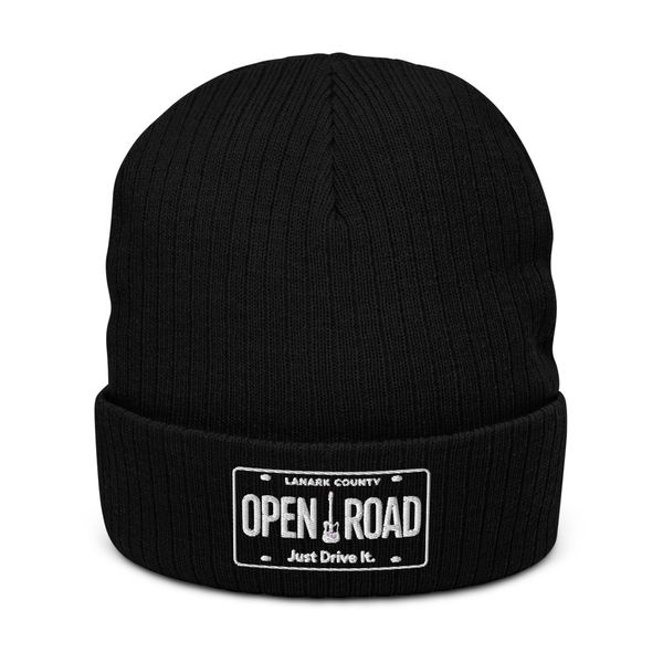 Ribbed Knit Beanie White Logo| Atlantis