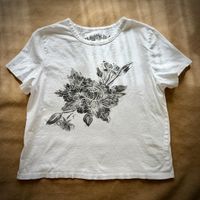 Peony T-Shirt #2 White/Black SZ M 100% Cotton