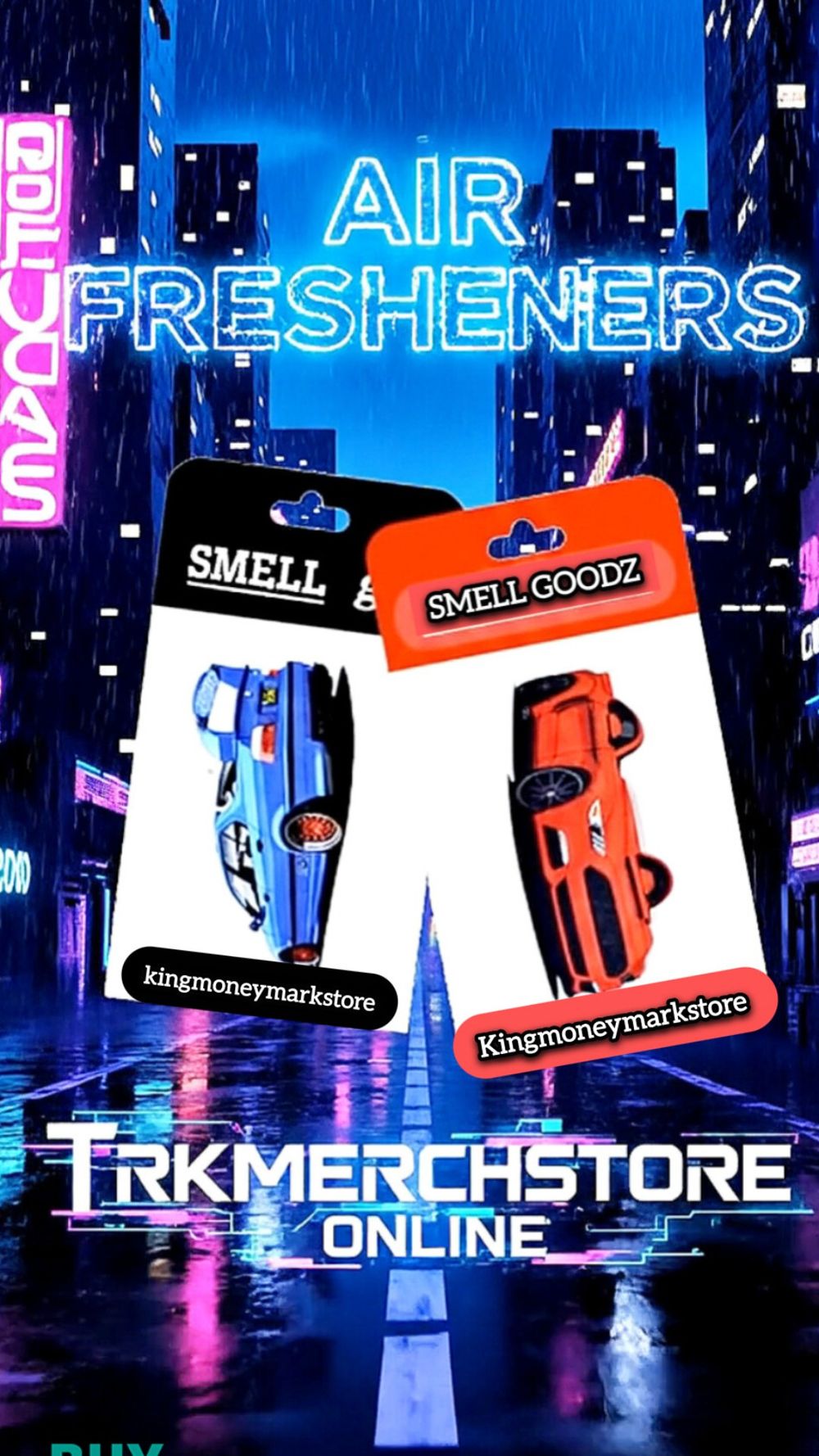 TRK BOYS OFFICIAL STREETWEAR  ACCESSORIES CAR AIR FRESHNERS- PREMIUM LOMG-LASTING SCENT. Inspired by the signature neon cyberpunk style of TRK LIFE, this is a high quality hanging  style