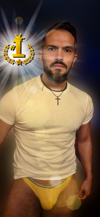 Official image of American entertainer Sidow Sobrino, known by the moniker The World’s No.1 Superstar®, posing in a fitted white T-shirt and yellow briefs