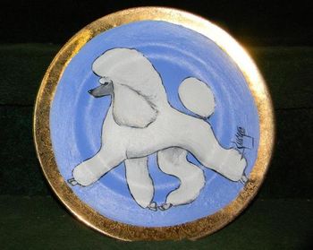 Gorgeous 22k gold lined antique plate "poodified" by Lucy Tyler
