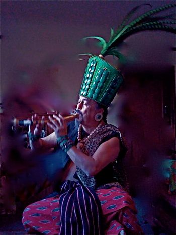 2012 My Mayan outfit made by JV & Martin. Headdress, jewelry and gourd flute by Martin
