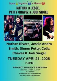 ROCK RHYTHM & RHYME PRESENTS: GYPSY FOLK WITH NATHAN AND JESSE, INDIE FOLK FROM PETTY CHAVEZ AND JODI SIEGEL - A SONGWRITER EVENT !
