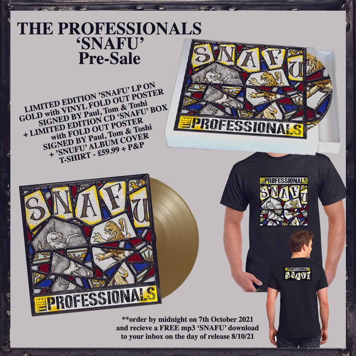 Limited Edition ’SNAFU’ Gold Vinyl + CD ‘SNAFU’ Box + Album T-shirt Bundle 