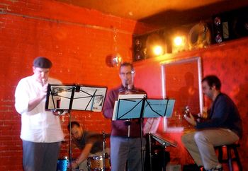 The Tin/Bag Quartet. Kris Tiner, Harris Eisenstadt, BW, Mike Bagetta, at The Lucky Cat in Brooklyn,NY.
