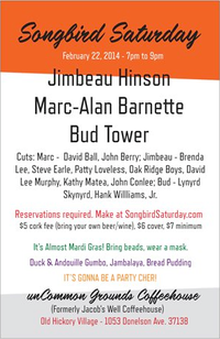 Songbird Saturday - with Jimbeau Hinson and Bud Tower (Host)