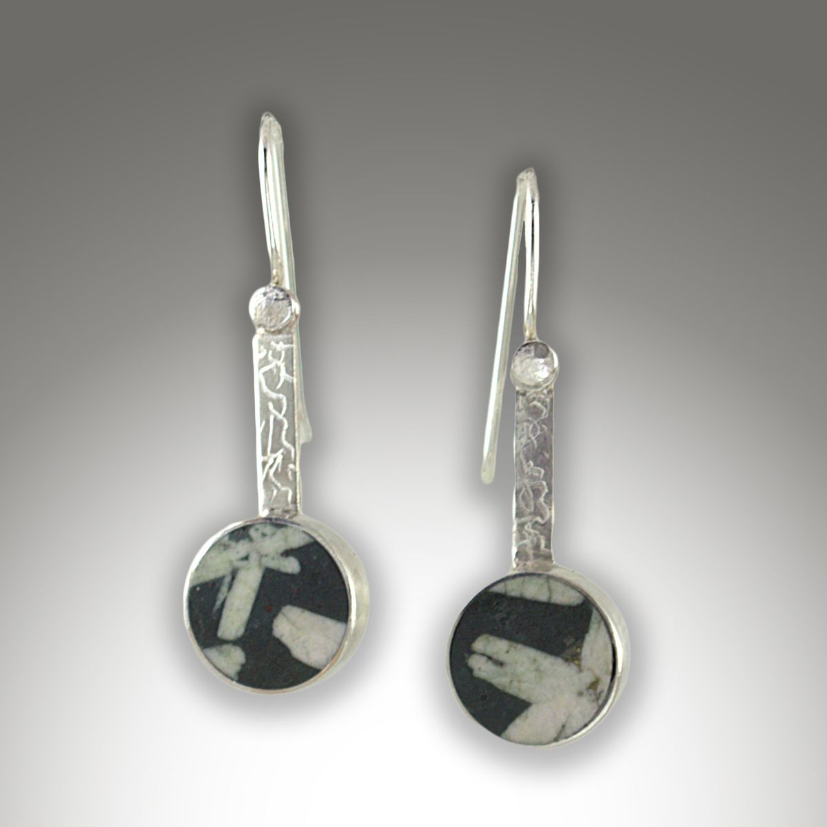 Handcrafted Inlay Chinese Writing Stone Sterling Silver Earrings