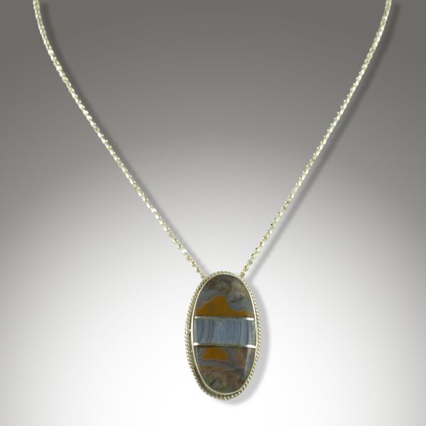 Kentucky Agate & Blue Lace Agate Sterling Silver Inlay/Intarsia Pendant.