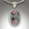 Snowflake Obsidian & Rose Quartz Sterling Silver Inlay/Intarsia Pendant"