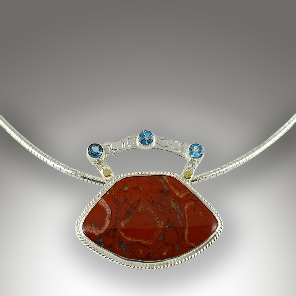 Fire Jasper, Swiss Blue Topaz Sterling Silver Necklace