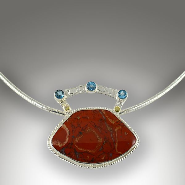 Fire Jasper, Swiss Blue Topaz Sterling Silver Necklace