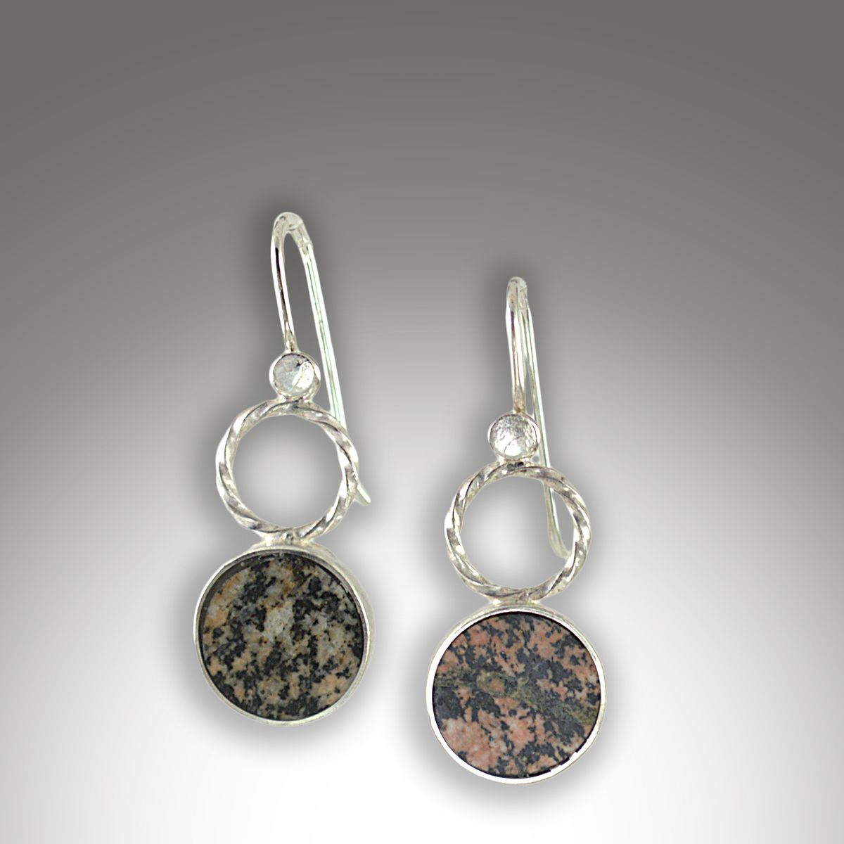 Handcrafted Inlay Australian Granite Sterling Silver Earrings.