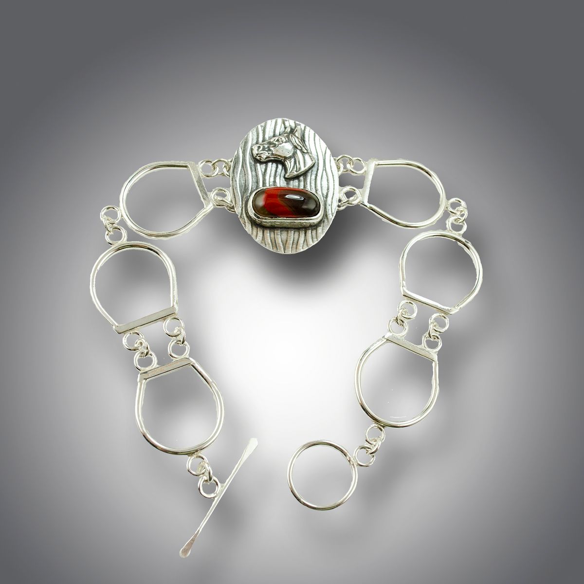 Collectable Kentucky Agate & Sterling Silver Stirrup Link Bracelet