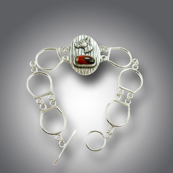 Collectable Kentucky Agate & Sterling Silver Stirrup Link Bracelet