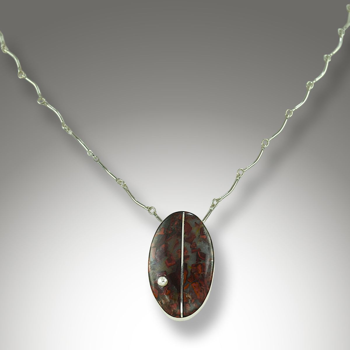 Handcrafted Inlay/Intarsia Tabu Tabu (African Jasper) Sterling Silver Pendant