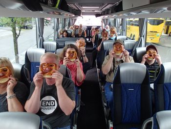 warm pretzel and cold beer waiting for us on the bus
