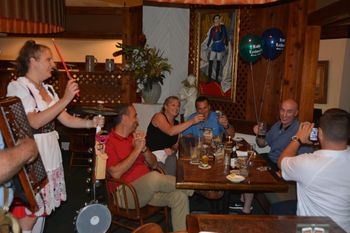 Fun with guests at Rudi Lechner's Restaurant.  Photo by Angeli 2015
