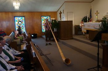 Ross plays Amazing Grace for St John's Lutheran church Germanfest service  2014.  Photo by Herman Huck.
