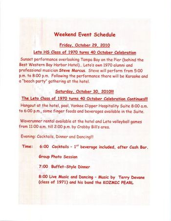 Leto High School 40th Year Reunion class of 1970
