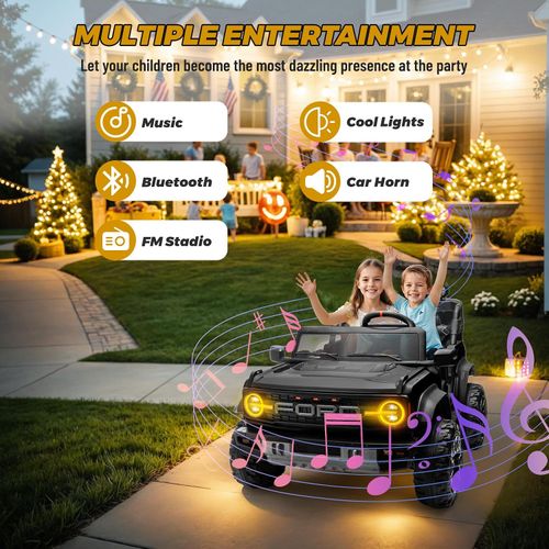 24V Licensed Ford Bronco Raptor Electric Car for Kids, 2 Seater Battery Operated Ride On Truck Toys with Remote Control, 4-Wheel Suspension, Bluetooth, Radio, LED Lights