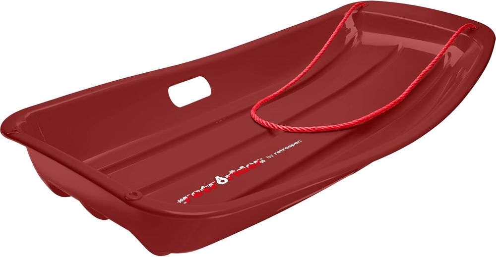 Retrospec Retrorider Plastic Snow Sled – Toboggan Style with Pull Rope, Cold-Resistant Coating, and Hard Bottom for Smooth Downhill Rides – Available for Kids and Adults