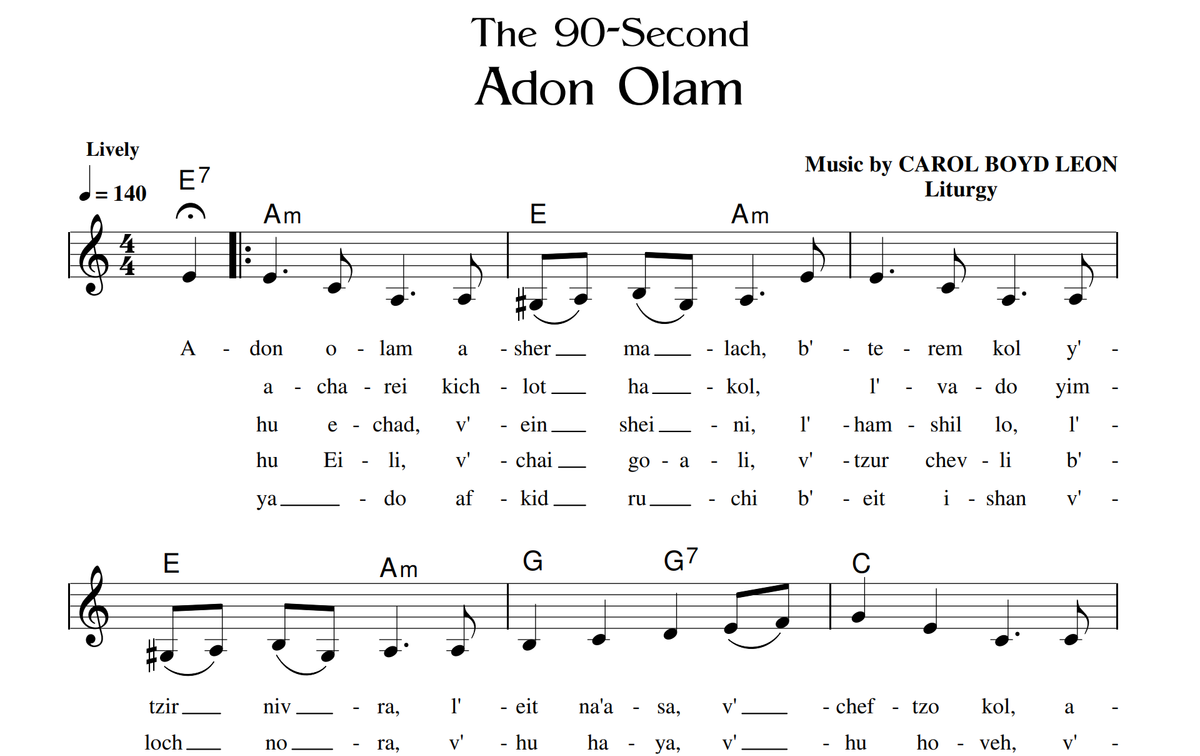 Adon Olam, The 90-Second, Sheet Music