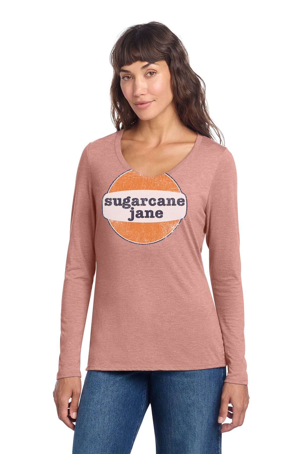 Ladies V-neck Long Sleeve Logo Tee