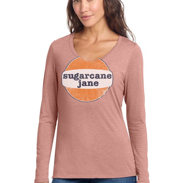 Ladies V-neck Long Sleeve Logo Tee