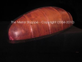 Small Rustic Barrel Style Copper Hood with Forged Steel Accent
