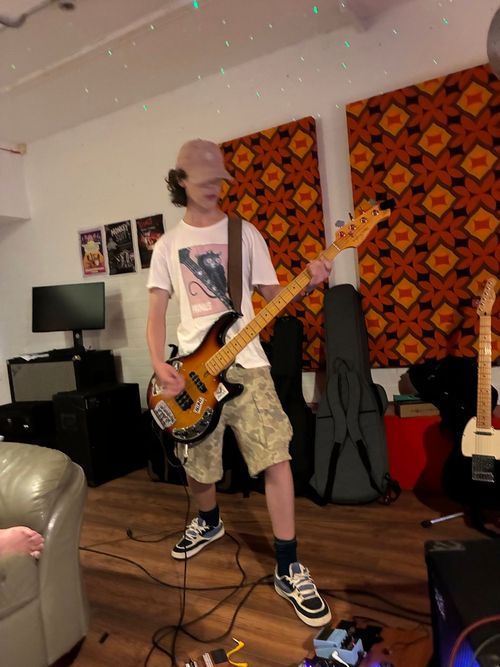 Nevik rockin the bass at the Source Studio Exeter