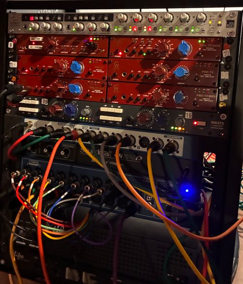 Rack of preamps at the Source Studio Exeter City Centre