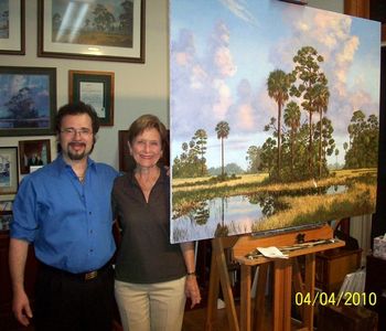 Florida Landscape Artist Jackie Brice and Artist "Mazz"  April 4th 2010.  She gave Mazz painting tips,  mixing color techniques which she learned from her teacher, AE 'Bean' Backus.
