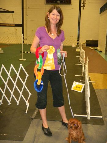 Showing off-leash, StormCastle's Flowering Abigail won 2nd place in the Rally Advanced (RA) class, her 2nd leg.
