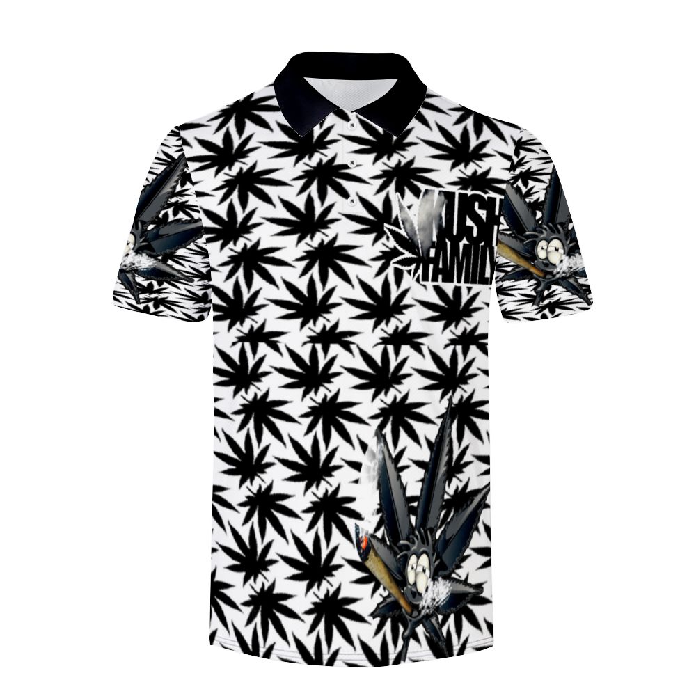 White & Black Kush Short Sleeve Collar Shirt #1