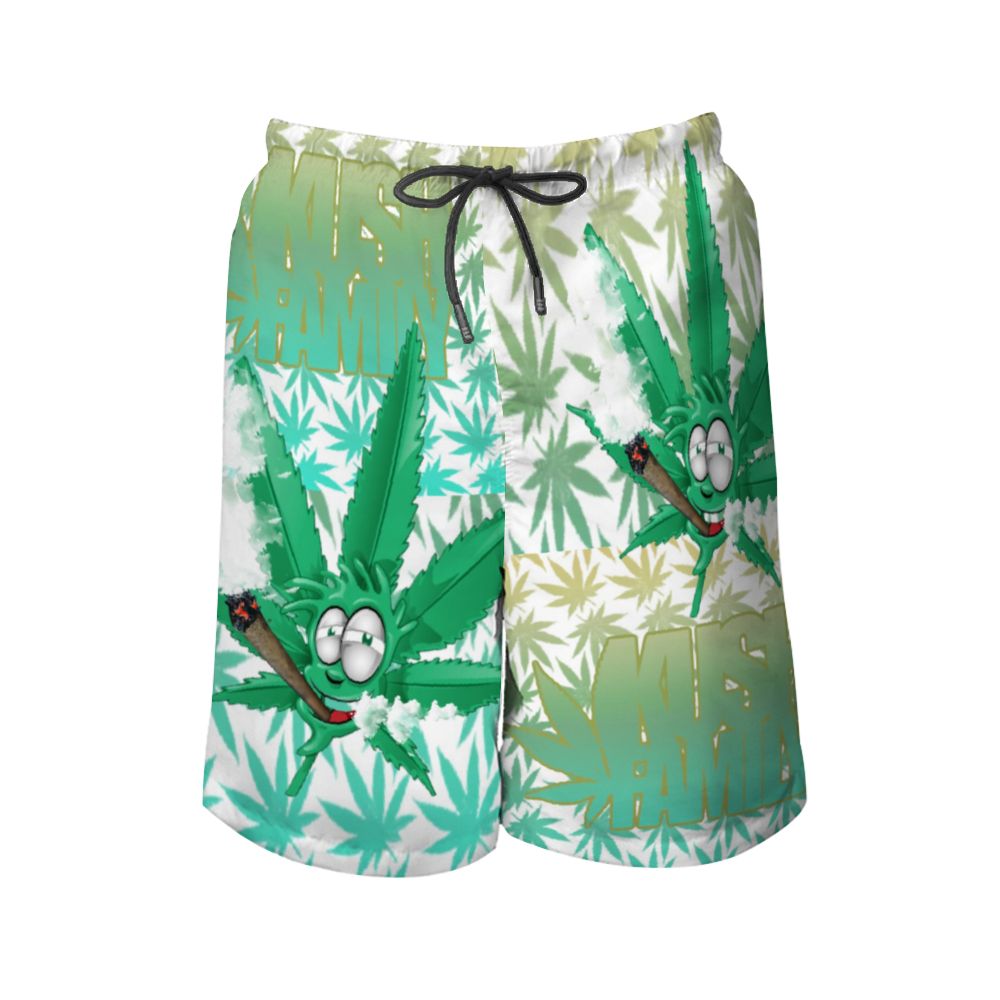 Kush Family's White & Green Swimming Trunks
