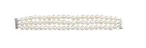 Sterling Silver Cultured White Freshwater Pearl Triple Strand 7 1/4" Bracelet