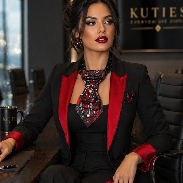 Crimson Noir Rosette Tie Necklace